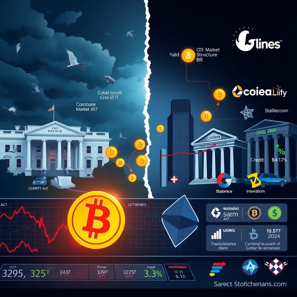 Crypto markets sink as Clarity act support wavers and bitcoin reels from Us politics